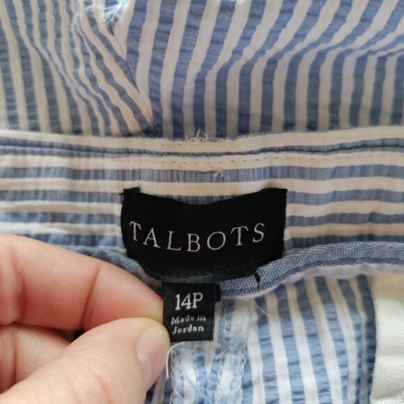 Talbots Seersucker Striped Crop Capri Pants Cotton Blue White Womens 14P - Picture 3 of 8